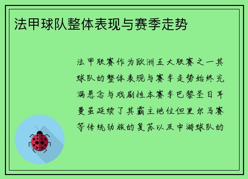 法甲球队整体表现与赛季走势